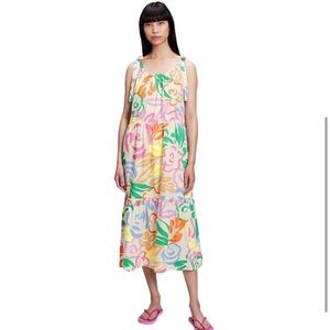 Gap Tie-Shoulder Tiered Midi Dress in multi color size M